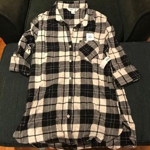 NWT Old Navy Flannel Tunic plaid black white Sz S